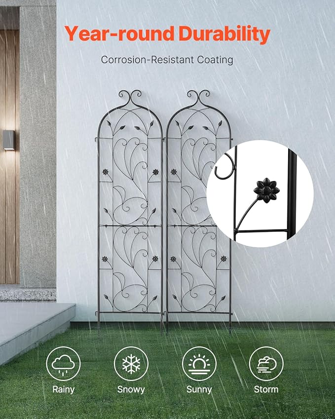 Happybuy Garden Trellis for Climbing Plants 60 x 15 in 2 Packs Rustproof Metal Garden Flower Trellis Outdoor Climbing Rose Trellis Cucumbers Support