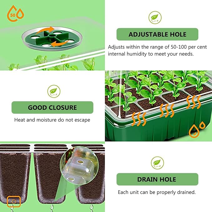 payanwin 6-Pack Seed Starter Tray Kit with Grow Light Adjustable Brightness &amp Timing Controller Seedling Trays with Humidity Domes &amp Heightened Lids Thicken Design Ideal for Indoor Plant G