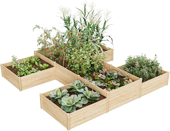 AMERLIFE 12x12x2 FT Wooden Raised Garden Bed H-Shaped Planter Box with Double-Layer Design 180 Cu. Ft Capacity for Outdoor Patio &amp Backyard
