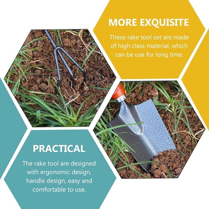 YARNOW 5pcs Garden Tool Set with Outdoor Shovel and Practical Rake Steel Hand Tools for Digging Planting and Soil Loosening in Home Gardening and Landscaping