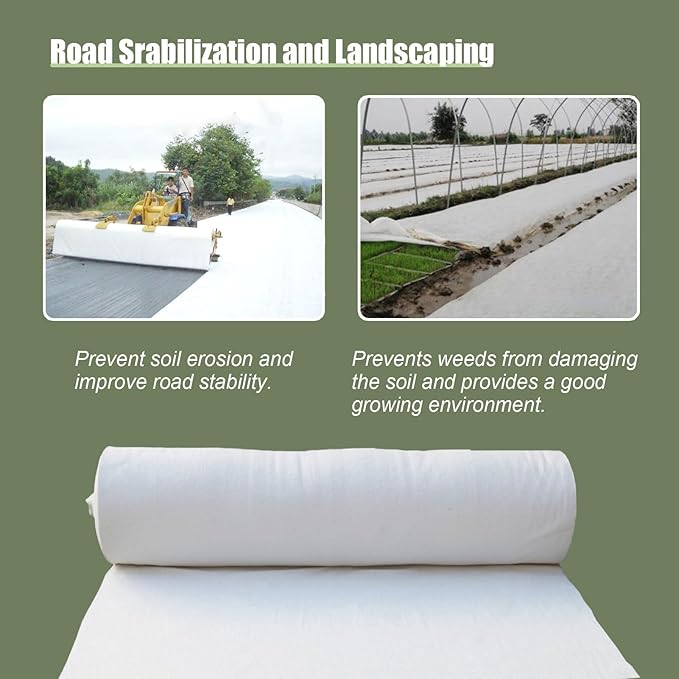 Kunovo Driveway Fabric with Securing Peg White Landscape Weed Barrier for Vegetable Garden/Flower Bed Commercial Grade Ground Cover Drainage Fabric(1m(3.3ft) x100m(328ft)) 58741