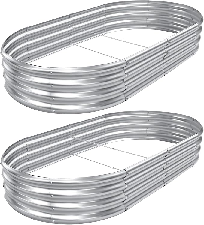 AHEONLAR 2pack 6×3×1ft Raised Garden BedOutdoor Galvanized Planter Boxes Oval Large Metal Raised Garden Beds for Vegetables