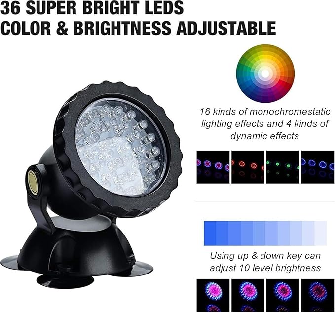 Underwater SpotLightsRemote Control Change Color Submersible Lights Waterproof for Garden Pond Aquarium Courtyard Pool Fountain(3 * 3W(DC12V))