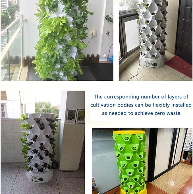 Hydroponic Tower Self-Watering Growing System48/64/80 Plant Vertical Garden Planter Indoor Smart Garden Kit with Hydrating Pump Timer Adapter6floors