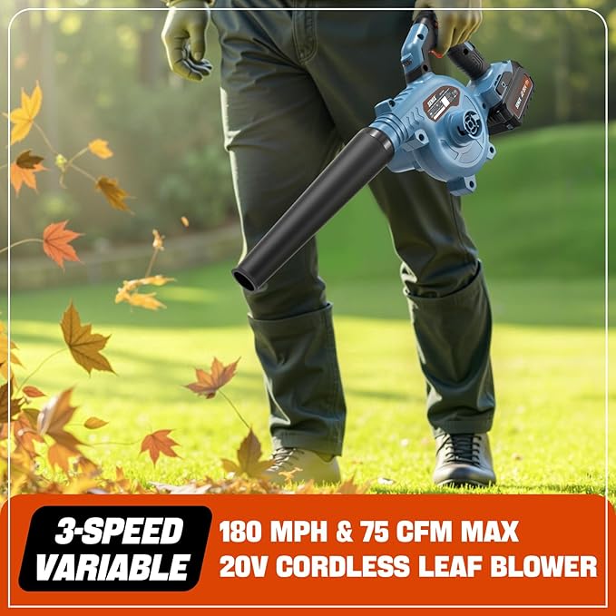SENIX 20V Cordless Leaf Blower Electric Blowers with Brushless Motor 3 Variable Speed Modes 75 CFM and 180 MPH 2.5Ah Battery and Charger Included Lightweight Leaf Blowers for Lawn Care (BLX2-M)
