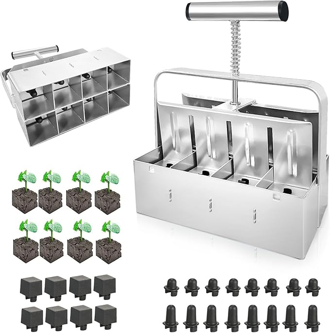 Upgraded Soil Blocker Handheld 8 Soil Block Maker for Seed Starting 2 inch Manual Quad Soil Blockers Maker Soil Blocking Tool Soil Blocker Kit