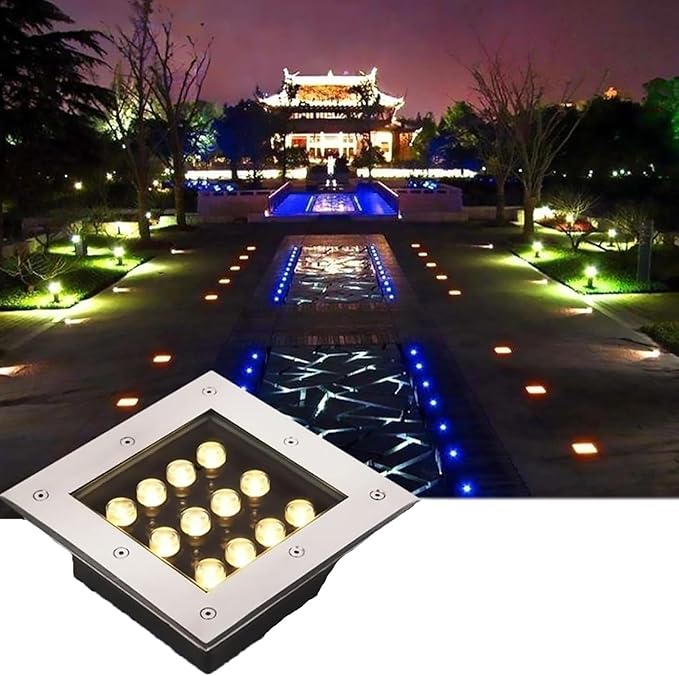 Square Outdoor Buried Lights - Garden LED Landscape Lamp IP67 Waterproof Recessed LED Spotlight 12V Low Voltage Led Well Lights for Yard Lawn Patio Pathway Garage Lighting(Yellow light36 W)