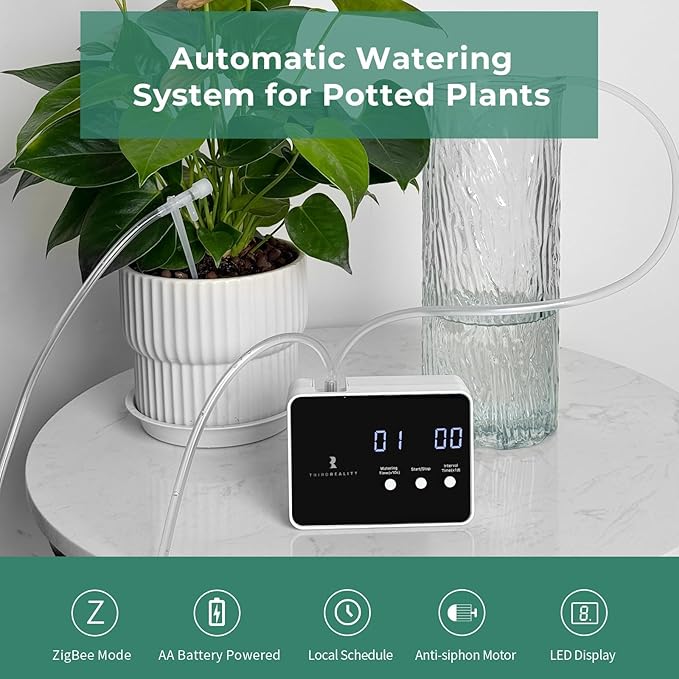 THIRDREALITY Zigbee Smart Watering Kit for Potted Plants Indoor Plant Watering System Hub Required Compatible with Echo Devices with Zigbee Hub Built-in Home Assistant SmartThings Hubitat Homey