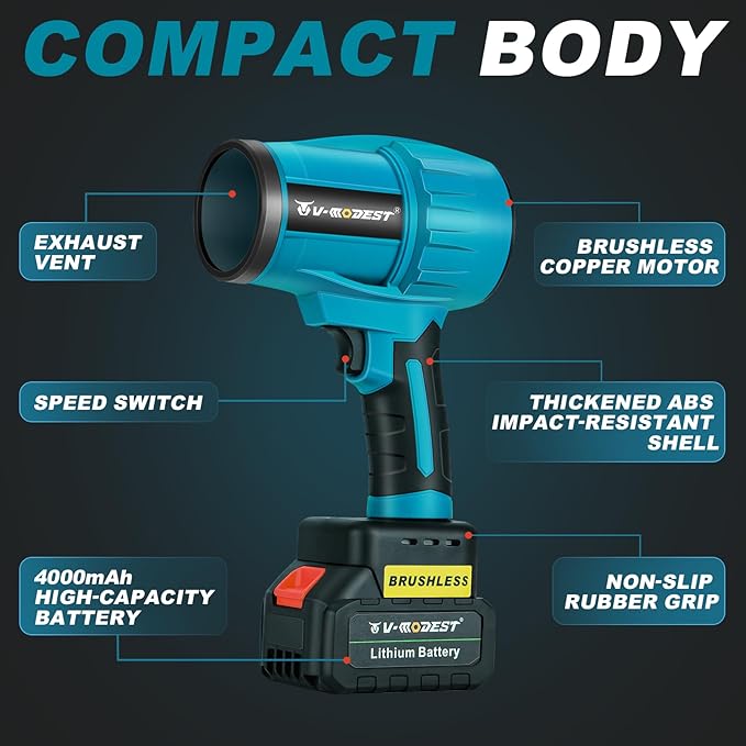 Leaf Blower Cordless Handheld Leaf Blower 500000RPM Brushless with 4.0Ah Battery Lightweight Electric Leaf Blowers for Garage Yard Car Deck Cleaning Blowing Leaves Dust Debris