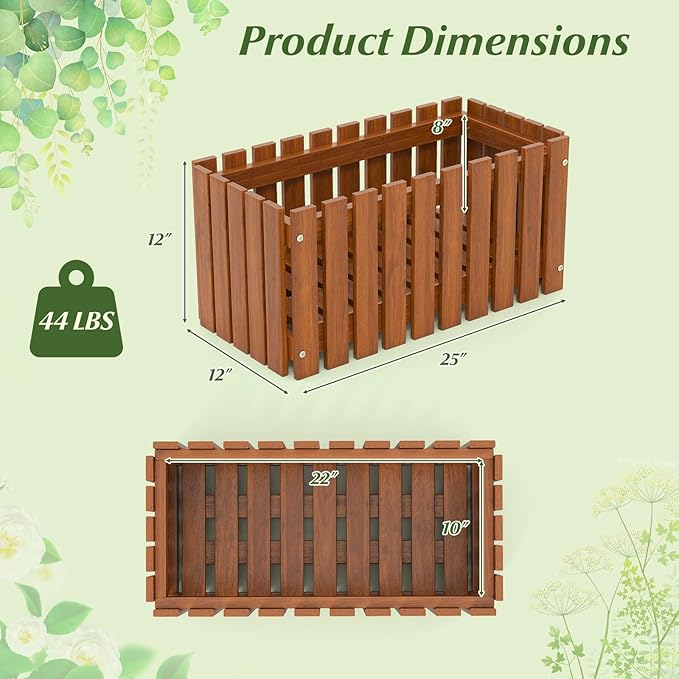 HAPPYGRILL Slat Style Planter Box Wood Raised Garden Bed for Flower Vegetable Rectangular Plant Container for Flowerpot Potted Plant Indoor Outdoor Flower Box for Patio Porch Yard Balcony (1)