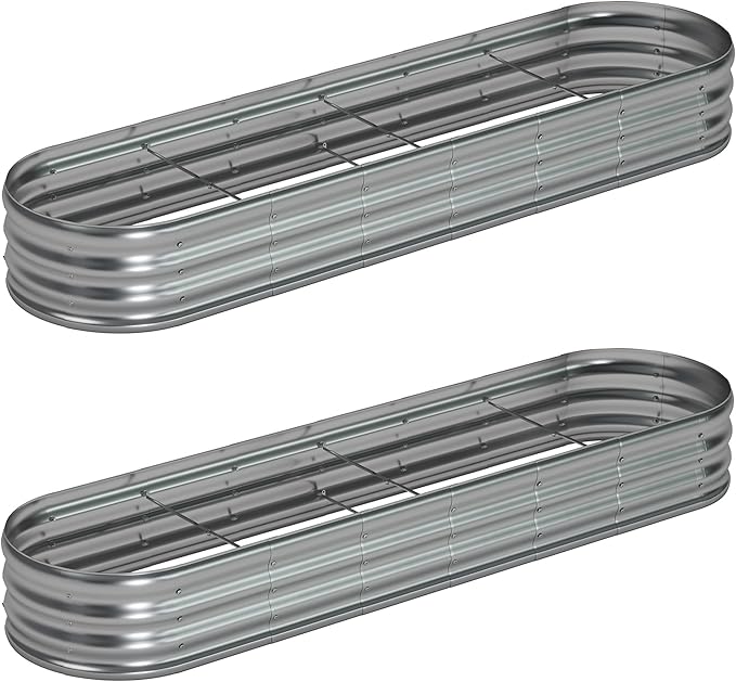 8x2x1ft(2 Pack) Galvanized Oval Raised Garden BedOutdoor Planter Box Metal Patio Kit Planting Bed for Vegetables Flowers HerbSilver