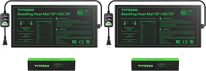 VIVOSUN 10x20.75 Seedling Heat Mat with Built-in Temperature Controller UL &amp MET-Certified Waterproof Plant Heating Pad for Germination Hydroponics Brewing Breeding and Greenhouses (Pack of