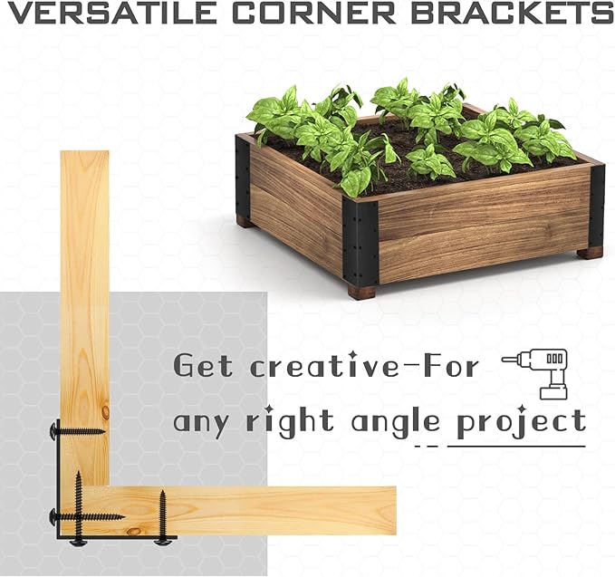 Set of 8 Raised Garden Bed Corner Brackets with Wood Screws for 20-24 Bed Rust Resistant Raised Bed Corners Metal Connectors 11 x 3 x 3 for Vegetable Planter Garden