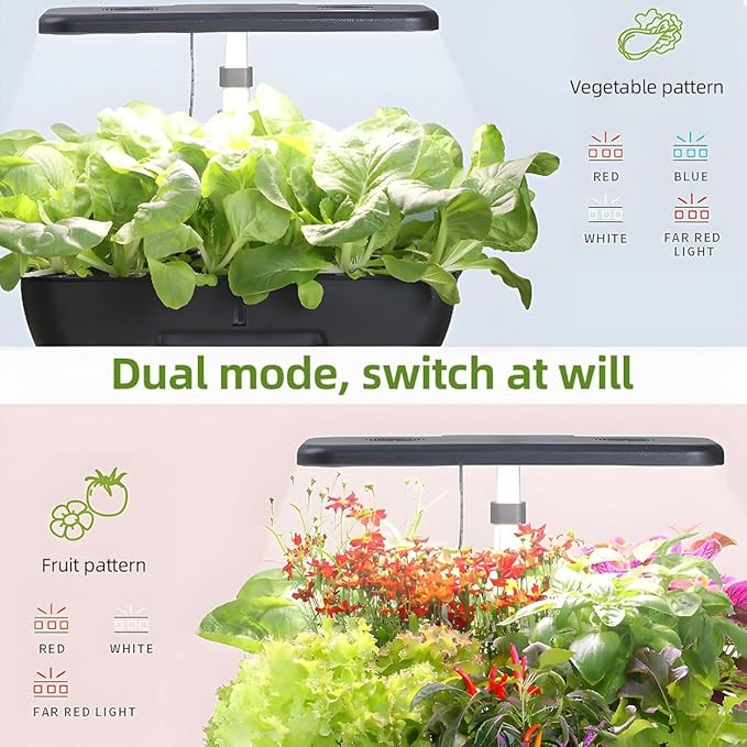 Herb Garden Kit17 Pods Hydroponics Growing System with 28W Full-Spectrum Grow Lights &amp 2 Fans Indoor Garden with Water Pump 10L Water Tank Auto Timer Height Adjustable