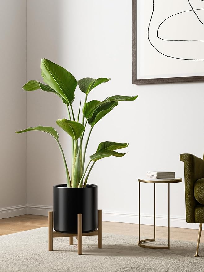 LE TAUCI Ceramic Pots for Plants 10/8/6 Inch Indoor Planters with Draiange Hole Silicone Plug &amp Mesh Pad Modern Minimalist Pots for Home Office Set of 3 Satin Black