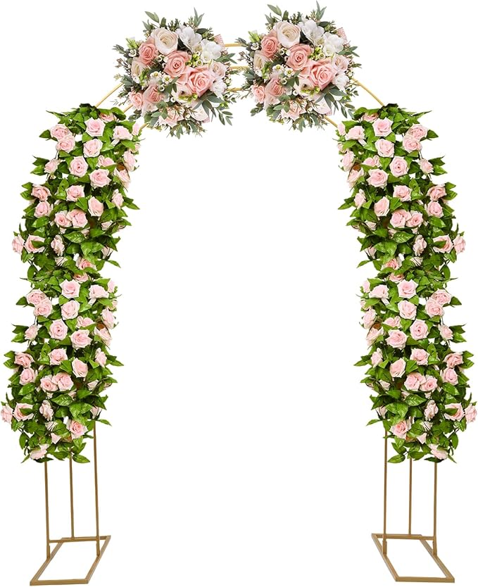 Metal Wedding Garden Arch Trellis: 8.53Ft Heavy Duty Backdrop Balloon Archway Decoration Stand with Sturdy Base Garden Arbor for Climbing Plant Outdoor &amp Indoor Party Ceremony Arches
