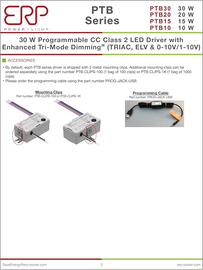 ERP PTB30W-0700-42-FN ERP Power Constant Current Driver - 29.4W 700mA | Output Voltage 28-42Vdc | Tri-Mode Dimmable