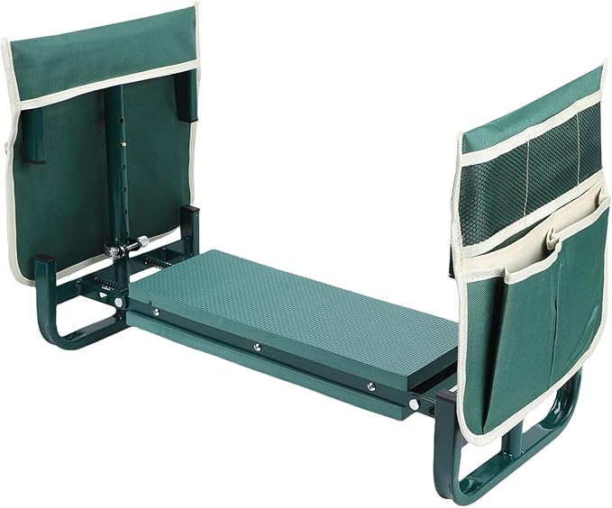 Diydeg Garden Kneeler and Seat 400lbs Heavy Duty Foldable Gardening Stool with Thicken &amp Widen Soft Kneeling Pad Gardening Bench with 2 Tool Pouches for Women Men Seniors Mom (Green)