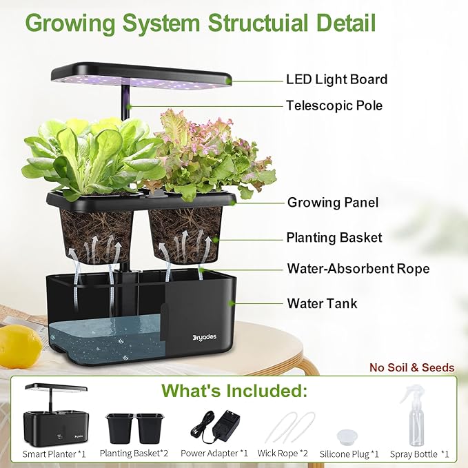 Indoor Garden System 19 Watt LED Growing Light Upgrade 2 Self-Watering Soil-Cultivated Growing Pots Gardening Gifts for Mom Plant Pot for Vegetables Herbs Tomato(No Seeds&ampSoil)