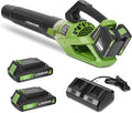 40V Cordless Leaf Blower 420CFM/120MPH Electric Leaf Blower with 2 * 2.0Ah Battery 5 Speed Levels &amp Trubo Mode Powerful Leaf blowers for Lawn CareYardBlowing Leaves Dust SnowGreen