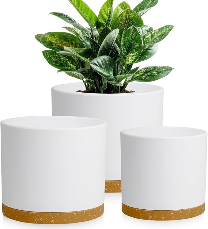 Large Plant Pots Set of 3 – 8 9 10 Indoor Flower Pots with Drainage Holes and Saucers Big Planters for Monstera Fiddle Leaf Fig Snake Plant – 5 Colors
