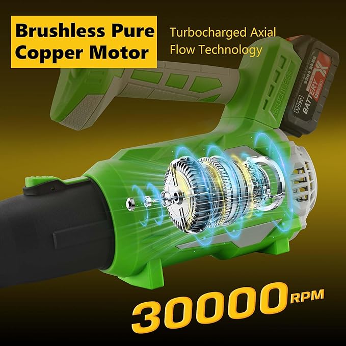 Leaf Blower Cordless 21V Powerful Electric Leaf Blower with Batteries and Charger 5 Speed Modes Lightweight LeafBlowers for Lawn CareBlowing LeavesDust Snow (Green)