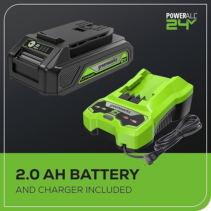 Greenworks 24V (90 MPH / 320 CFM / 200+ Compatible Tools) Cordless Axial Leaf Blower 2.0Ah Battery and Charger Included