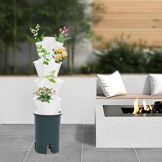 Hydroponic Growing Tower Set Vertical Vegetable Plant Tower w/Seedling Box Water Level Gauge &amp Fan Water Injection Design for Gardening Enthusiasts (20-Hole)