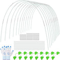 150 Pcs Greenhouse Hoops Garden Hoops for Raised Beds Row Cover Hoops 17 Inch Fiberglass Rod Grow Tunnel Support Frame with 120 Pcs Connectors 90 Pcs Gardening Clamps 4 Pairs Gardening Gloves