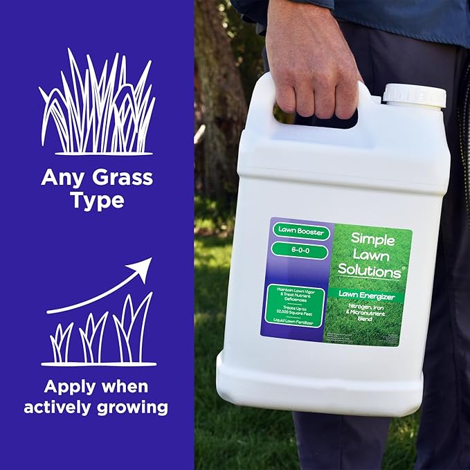 Commercial Grade Lawn Energizer- Grass Micronutrient Booster with Iron and Nitrogen- Liquid Turf Spray Concentrated Fertilizer- Any Grass Type All Year- Simple Lawn Solutions (2.5 Gallons)