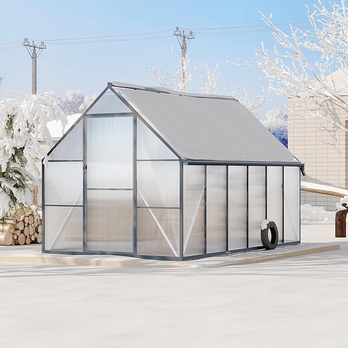 Greenhouse 8x12 FT Aluminum-Framed Heavy Duty Polycarbonate with Quick Setup Structure and Roof Vent Large Enhanced Outdoors Green House Kit