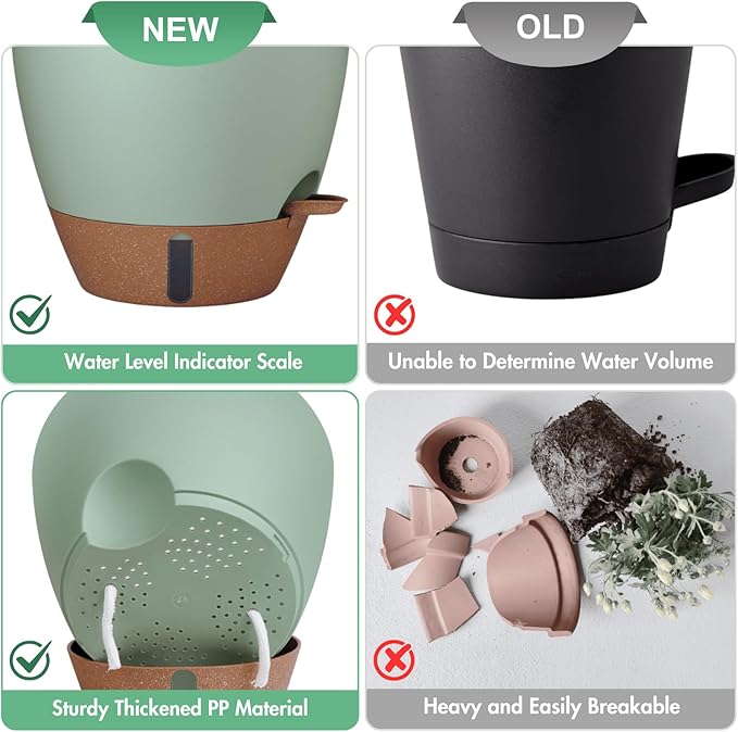 montresor 12/10/8 Inch Self Watering Pots for Indoor Plants Plastic Large Pot for Outdoor Plants Water Level Window &amp Spacious Reservoir Flower Pots Decorative Planter with Drainage and Tray