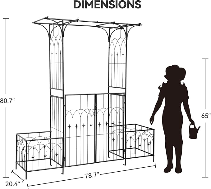 Garden Arbor with Gate and Planter Boxes 79 W x 81 H Metal Garden Arch for Climbing Plants Outdoor Wedding Arches for Ceremony Garden Arbors and Arches for Lawn Patio Backyard
