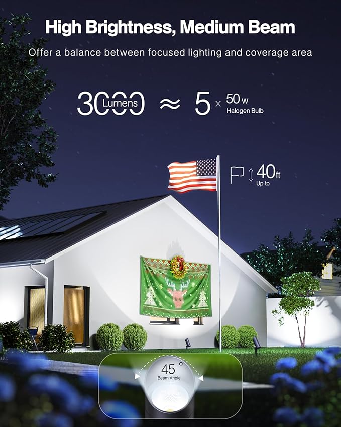 HIBOITEC 1 Pack 30W Outdoor LED Spotlight 120V 3000LM 5000K Spot Lights Waterproof Landscape Lighting for Flag Pole Tree Statue 5.9 FT Cord with Plug