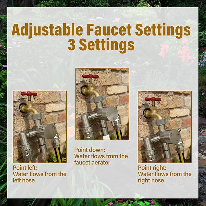 G-Sunny Stainless Steel Multi-Function Outdoor Faucet with Dual Garden Hose Adapter Heavy Duty Outdoor Water Splitter with Extra Tap for Hand Washing Bucket Filling (Dual Hose)