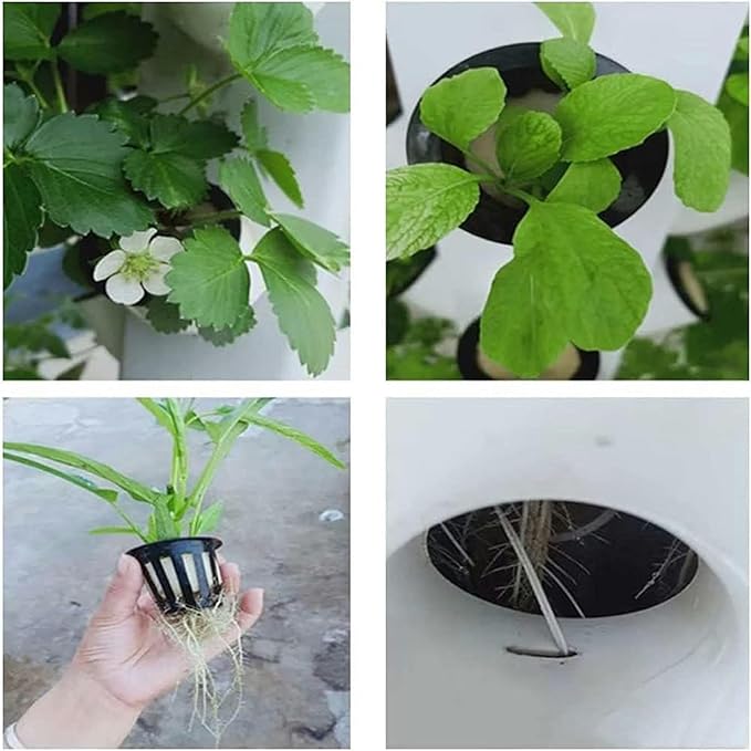 Vertical Grow Tower Hydroponics Growing System for Indoor Outdoor Garden Soilless Cultivation Growing System with Water Pump Nest Basket Sponge 8 Layers