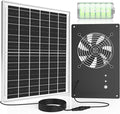 Solar Fan with Battery 15000 mAh and Timer - 25W Powered Exhaust Fan High Wind Speed Rainproof for Outdoor Greenhouse Chicken Coop Doghouses Shed Vent Windows
