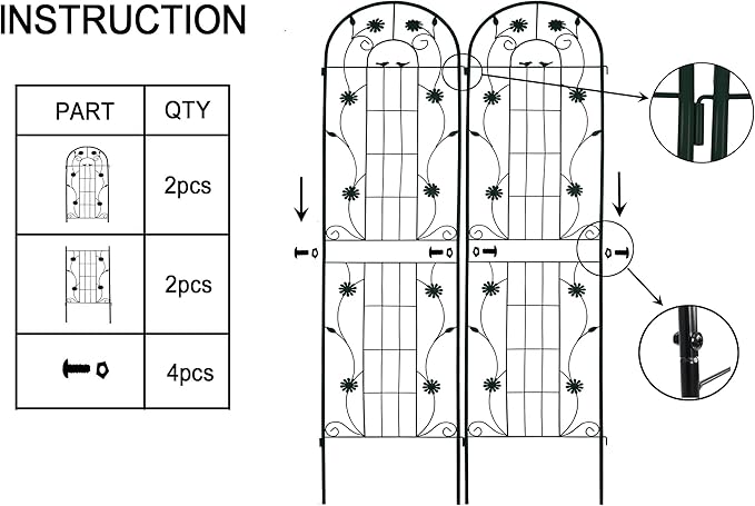 2 Pack Metal Garden Trellis Outdoor Garden Arch Trellis for Climbing Plants 86.7''H x 19.7''W Rustproof Trellis for FlowerRose Morning Glory Cucumber Beans Support (Green)