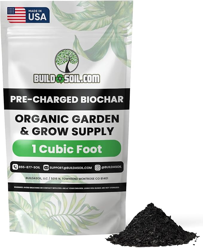 BuildASoil Pre-Charged Biochar Organic Soil Amendment for Plants No-Till Friendly Clay Soil Conditioner with Perlite for Gardening and Horticultural Charcoal Blend 1 Cubic Foot Pack