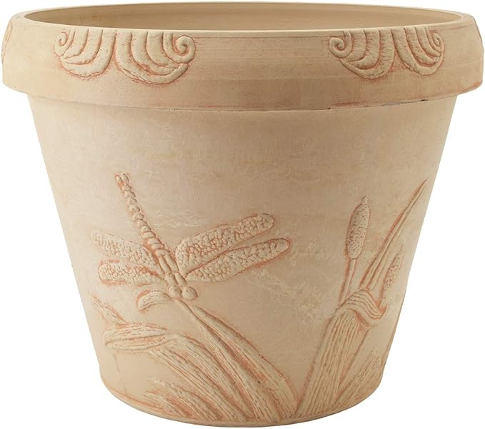PSW Pot Collection Dragonfly Planter Pot for Indoor and Outdoor Plants and Gardens 12.5' by 10 Beige