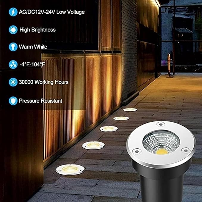 4pcs Outdoor 3W Round Floor Lamp LED Beam Spotlights Underground Well Light COB Mini Landscape Light IP67 Waterproof Landscapes Lighting Flood/Step Garden Light(Red3W(85-265v))
