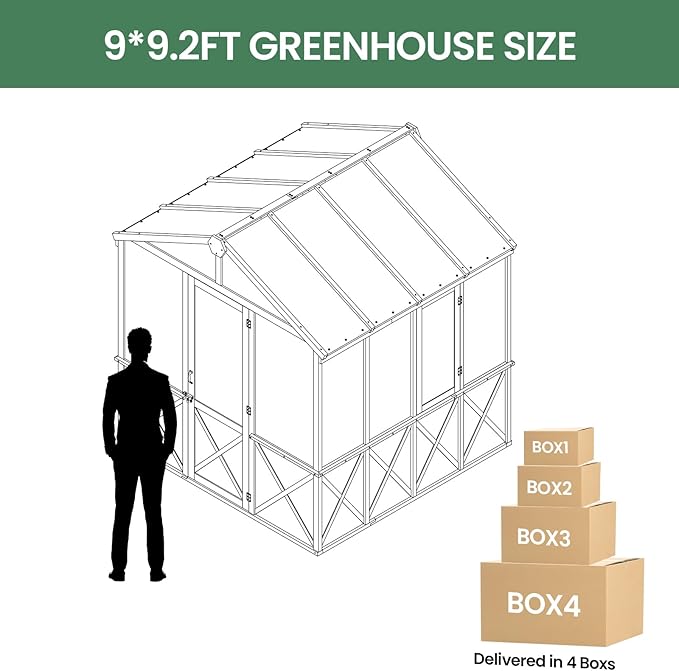 8*9.2*8.2FT Wooden GreenhouseGreen House with Shelves &amp Plant HooksSloped Roof DesignUnique Metal RodEuropean Spruce Frame for Outdoor Garden and Backyard