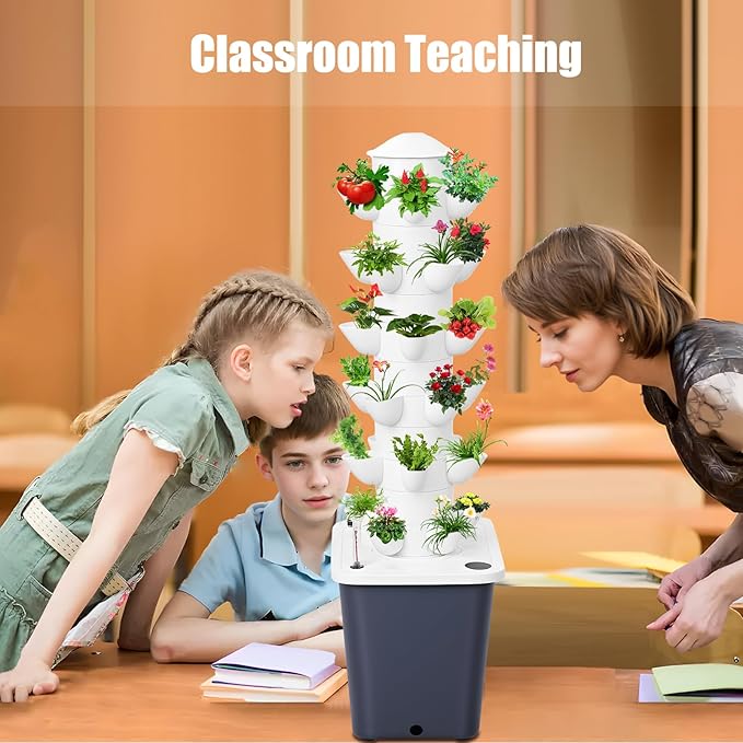 Hydroponics Growing System Kit 30-Plants Indoor Vertical Tower Garden System KitSmart Garden Hydroponic Germination Kit Vegetable Tower with Pump 30 Black 6-Layers