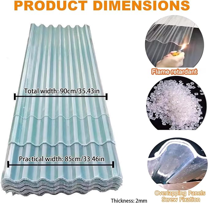 5 PCS Clear Polycarbonate Roof Panels Corrugated Plastic Greenhouse Sheets UV Resistant Rainproof BoardSunshine Board Sheds Skylights Easy Cut Covering Panel(35.4in W x 59in L Green)