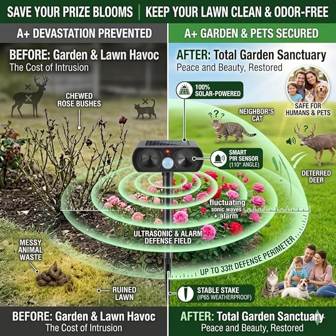 4Pack Ultrasonic Cat Repellent Outdoor to Keep Cats AwaySolar Ultrasonic Animal Repellent Outdoor with Motion ActivatedSolar Cat Repellent for YardVegetable PatchGardenLawn