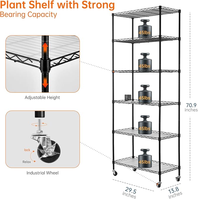 Bstrip 71 Indoor Greenhouse with Grow Light 6-Tier DIY Plant Shelf with Adjustable Rack and Wheels 8-Pack 192W Full Spectrum LED Plant Light for Indoor Plants Seed Starting (29.5 L x 13.8 W)
