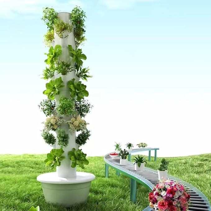 Hydroponics Growing System Tower with Foldable LED Light 20/28/36 Pods Vertical Hydroponic Tower Auto Water Circulate Hydroponics Tower Garden for Herbs Fruits and Vegetables 9Layer