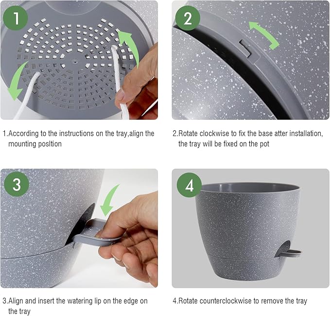 12 inch Large Self Watering Pots Plastic Planters with 60oZ Removable Deep Reservoir and Multi Mesh Drainage Holes for Indoor Outdoor Garden Plants and Flowers Grey Speckles