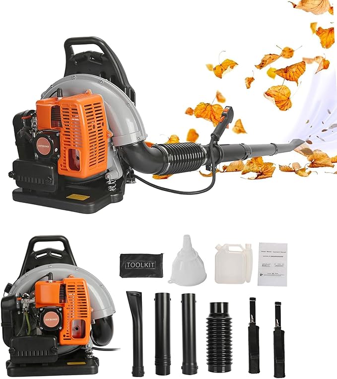 Backpack Gas Powered Leaf Blower 63CC 665CFM 2-Stroke Grass Lawn Blower Air Cooling Gasoline Backpack Grass Blowers with Air-Cooled Snow Blowers for Garden Care