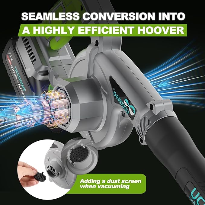 Leaf Blower21V Leaf Blower Cordless with Battery and Charger 106 CFM/240 MPH 2-in-1 Electric Leaf Blowers &amp Vacuum with 3 Speed ModeBlowers for Lawn Care (Grey-4.0Ah-1* Battery)